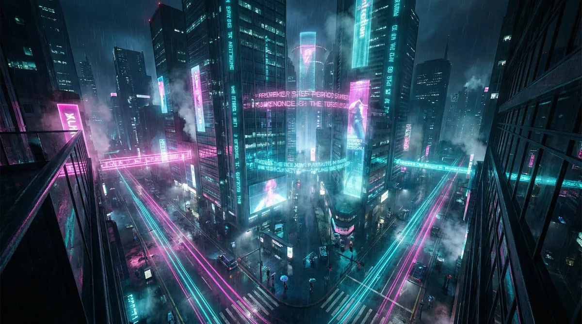 日韩在线电影 竖屏短剧平台首页背景 - 赛博朋克都市夜景